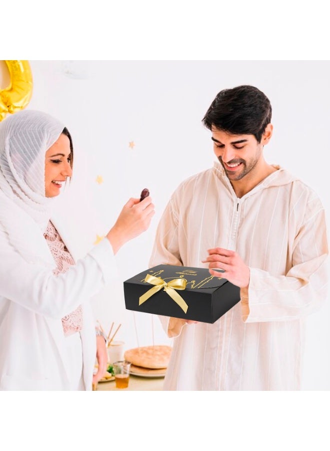 ohmoon Pack of 10 Gift Boxes, Large Kraft Gift Boxes with Bow Ribbon, 27 x20x8cm, Rectangle Gift Boxes for Gifts, Ramadan,Eid,Birthday, Wedding (Black）) - Image 4